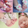 BalleenShiny 3PCS Flower Headband Baby Girls Barefoot Sandals Hair Foot Accessories Elastic Fashion Foot Decoration Kids Gift - tykonic