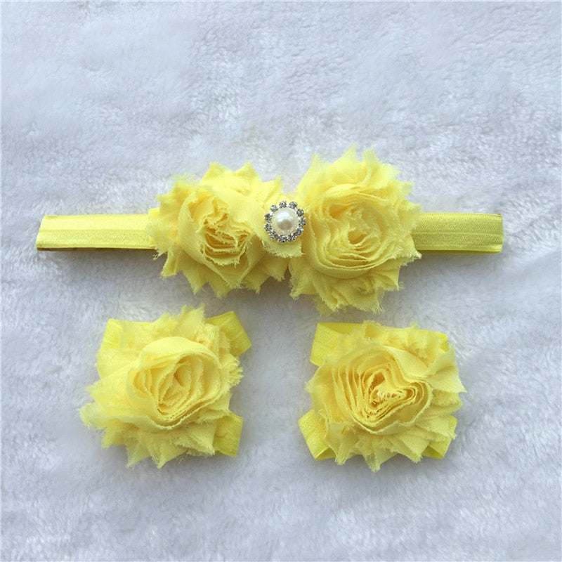 BalleenShiny 3PCS Flower Headband Baby Girls Barefoot Sandals Hair Foot Accessories Elastic Fashion Foot Decoration Kids Gift - tykonic