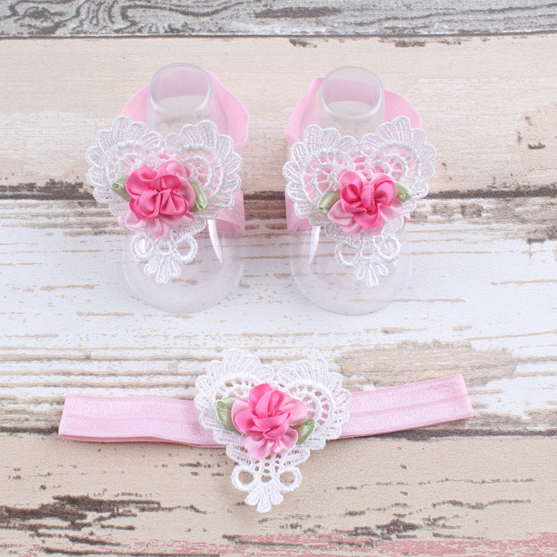 BalleenShiny 3PCS Flower Headband Baby Girls Barefoot Sandals Hair Foot Accessories Elastic Fashion Foot Decoration Kids Gift - tykonic