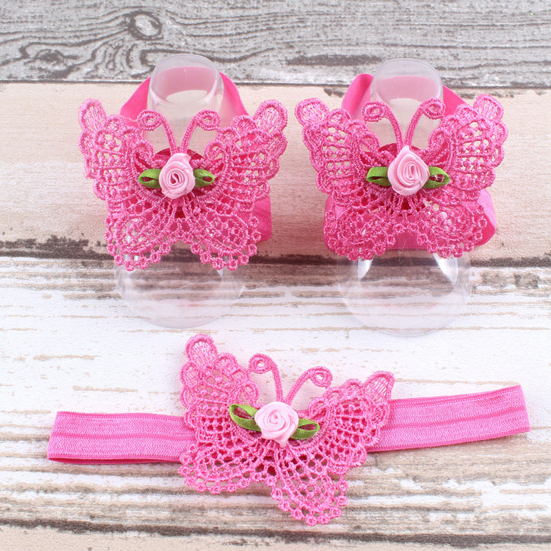 BalleenShiny 3PCS Flower Headband Baby Girls Barefoot Sandals Hair Foot Accessories Elastic Fashion Foot Decoration Kids Gift