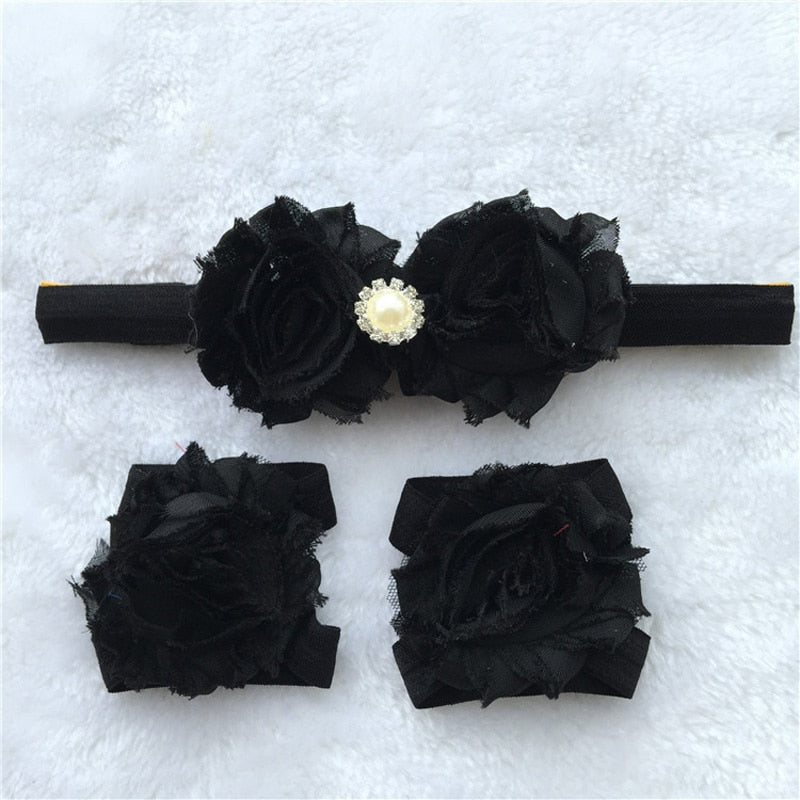 BalleenShiny 3PCS Flower Headband Baby Girls Barefoot Sandals Hair Foot Accessories Elastic Fashion Foot Decoration Kids Gift - tykonic